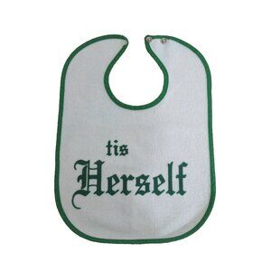 Tis Herself Baby Bib St. Patrick's Day White Terrycloth w/ Green Trim Snap Back